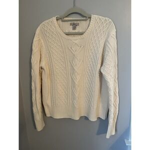BASS Women's XXL Cable‎ Knit Sweater Long Sleeve Crew Neck Pullover Ivory Cream